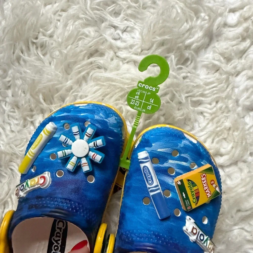 CROCS Kids Blue and Yellow Slippers